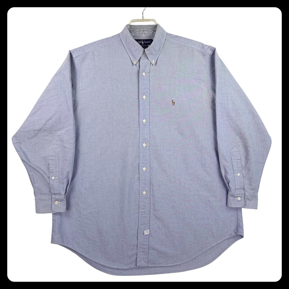 Polo Ralph Lauren Button Down Shirt Men Large Blue Cotton Long Sleeve Solid